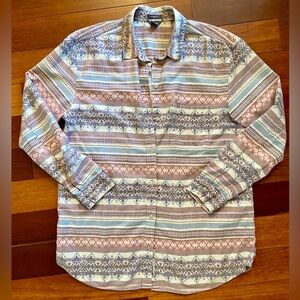 Eddie Bauer Shirt Women Flannel Button Up Boyfriend Aztec Tribal 100% Cotton